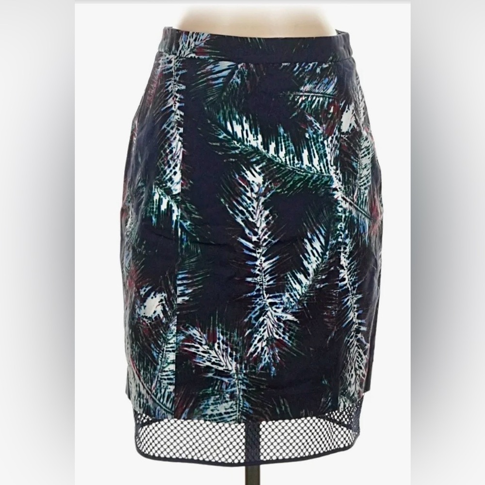 Club Monaco Alessandra Navy Palm Print Mesh Trim Pencil Skirt NWOT SZ6